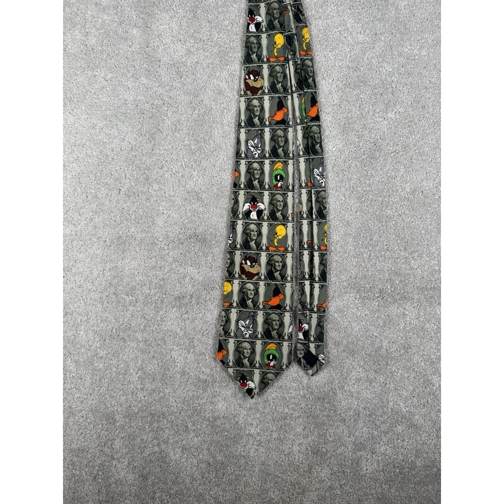 Looney Toon Mania Characters Necktie Dollar Bills Fun Banker Accountant‎ Tie
